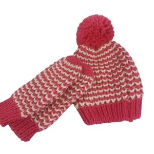 Joe Fresh Kids  Beanie Crochet Hat & Gloves Pink/White
